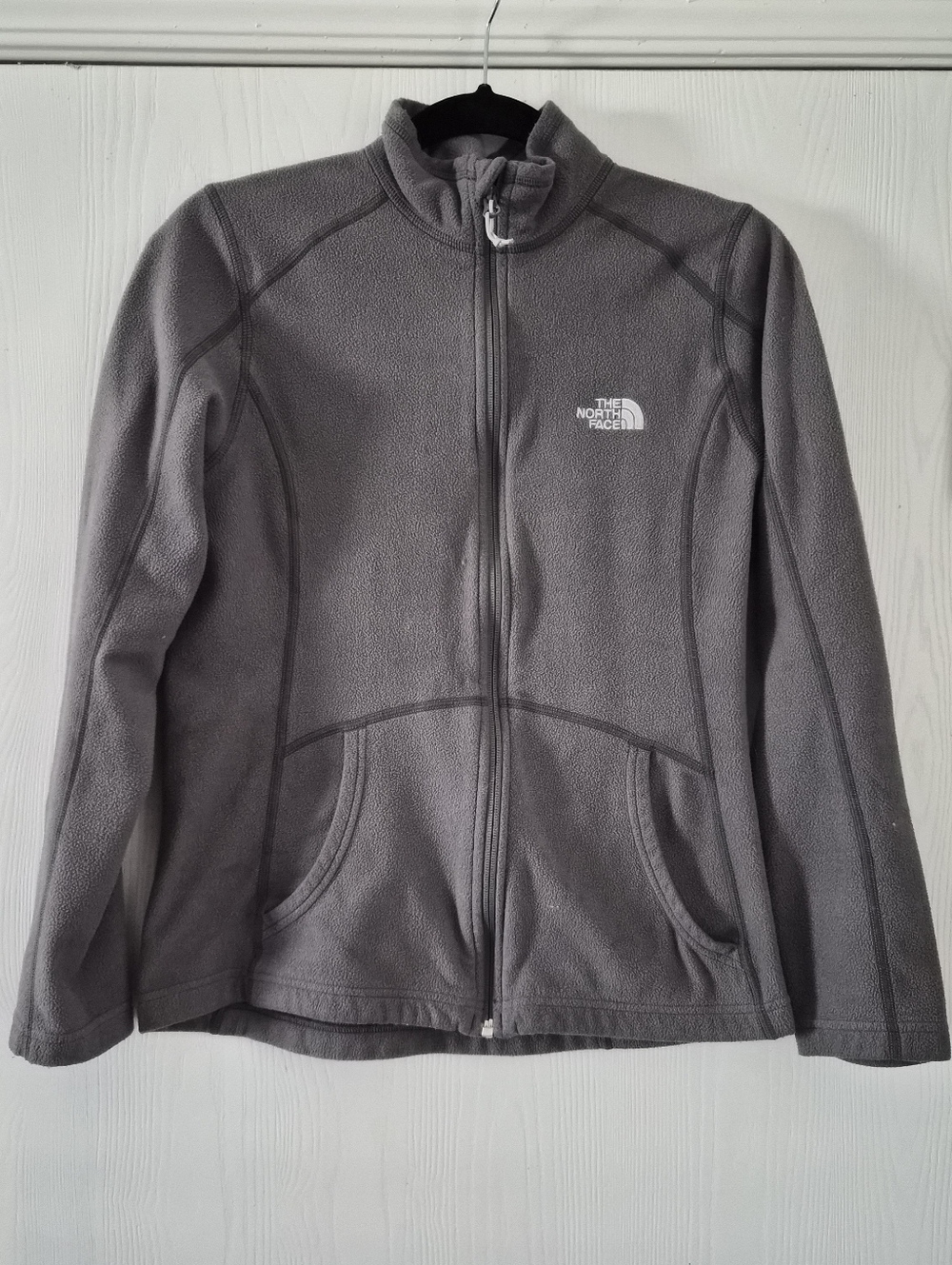 The North Face Womens Grey Fleece With White Logo Full Zip Jacket Size M